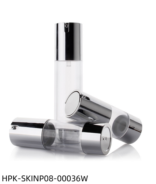 Transparent Airless Plastic Lotion Bottle with Metalized Base and Top
